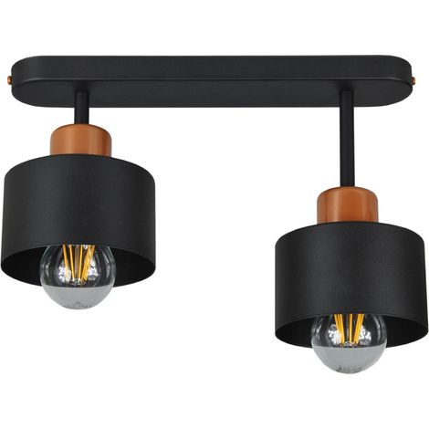 Plafoniera nera, in metallo industriale, 2xE27, illuminazione LED moderna per soggiorno, cucina, camera da letto, cameretta dei bambini, loft (1/4)