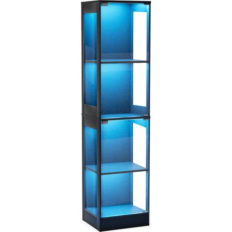Vitrine en verre 4 niveaux avec LED et capteur, 40 x 35 x 165 cm, noire MODENUIT (1/5)
