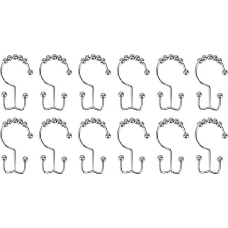 Crochets de rideau de douche en acier inoxydable, lot de 12, double crochet, anticorrosion, polis (1/5)