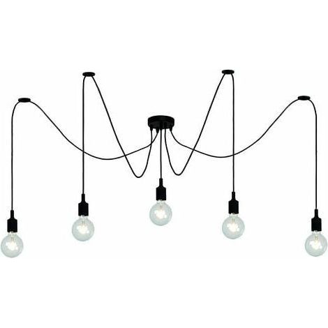 Pendelleuchte im Vintage-Industrie-Stil – 5 E27-Fassungen – 1,5 m langes, verstellbares Kabel – Schwarz (1/5)