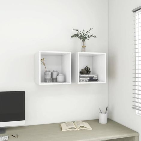 vidaXL Armario de pared 2 uds madera contrachapada blanco 37x37x37 cm (1/5)