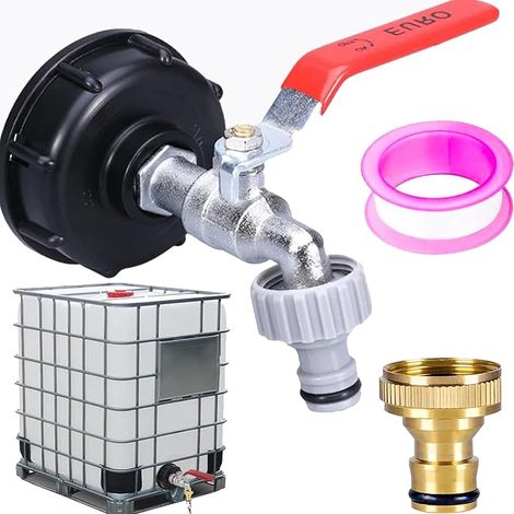 Robinet de Cuve en Laiton 1/2" pour IBC 1000L, Raccord Fileté S60x6, Connecteur de Récupérateur d'eau de Pluie pour Arrosage de Jardin (1/5)