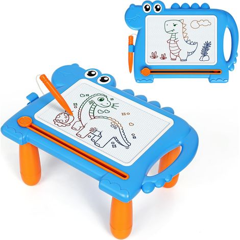 Ardoise Magique Dinosaure Pieds Amovibles pour Enfants, Tableau Magnétique Éducative Bébé 1 2 3 Ans, Jouet Créatif d’Écriture Filles Garçons, Jouet de Voyage Cadeau Anniversaire Noël, Bleu (1/5)