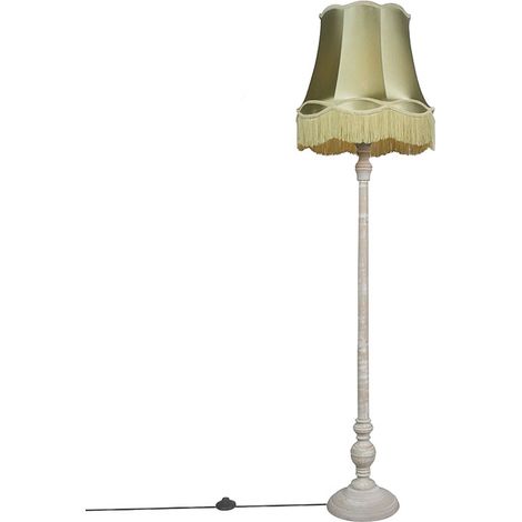 QAZQA Lámpara de pie retro gris con pantalla verde Granny -