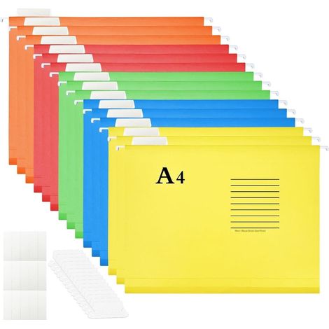 Hangmap A4 - Carton - Compatible Tiroirs Et Armoires D'archives - Avec Étiquettes Et Séparateurs En Carton - Lot De 15 Pièces - 5 Couleurs