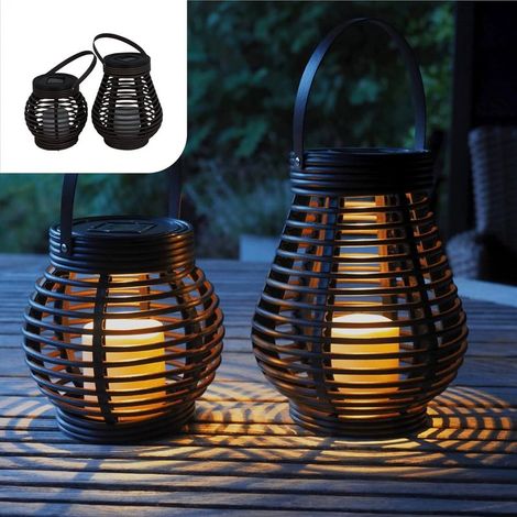 Lot de 2 lanternes solaires d'extérieur Gadgy - Lampes de jardin LED effet rotin - Éclairage solaire étanche pour terrasse, balcon, allée et jardin (1/5)