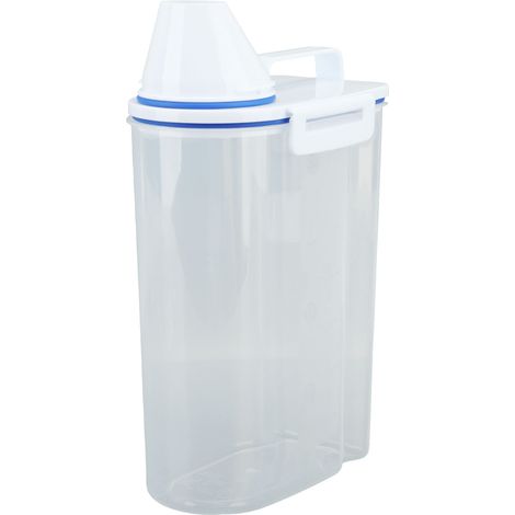 Bac de rangement pour riz, céréales, distributeur, couvercle hermétique, bec verseur, récipient de conservation des aliments avec verre doseur, transparent, 2 kg, blanc (1/5)