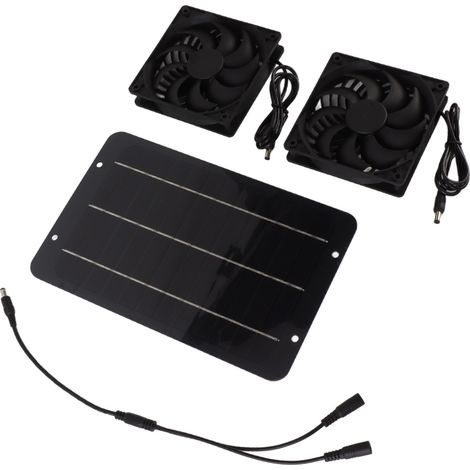 Kit de deux ventilateurs solaires 10 W avec filet de protection, idéal pour poulailler, serre ou niche pour chien.