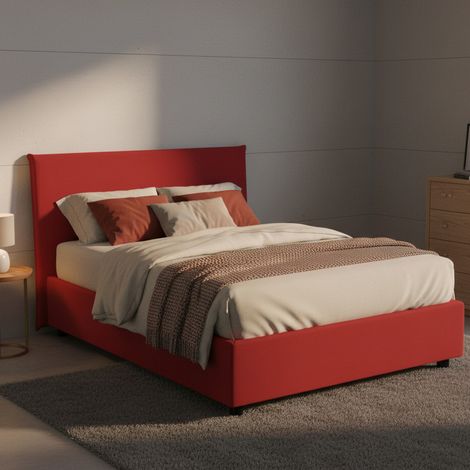 Talamo Italia Cama de plaza y media Astrid, Cama contenedor con revestimiento de tela, 100% Made in Italy, Apertura frontal, adecuado para colchón Cm 120x200, Rojo, con embalaje reforzado (1/5)