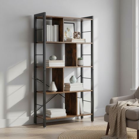 Étagère à 5 Niveaux, pour Bureau à Domicile, Marron et Noir (1/5)