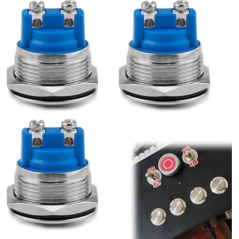 3 Pièces Boutons Poussoirs Momentanés en Acier Inoxydable 19mm, Interrupteur Poussoir 2A 12V/24V/125V/250V, Interrupteur à Bouton-poussoir, pour Véhicules et Applications Industrielles (1/5)