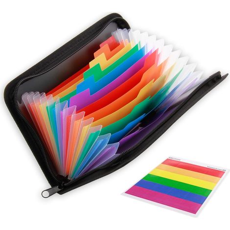 Set di 2 cartelle portadocumenti formato A6 con scomparti, cartella per assegni A6/B6 con cerniera, etichette e organizer per documenti con 13 scomparti