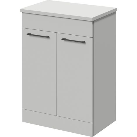 Napoli 390 Gloss Grey Pearl 600mm 2 Door Vanity Unit for Countertop Basins - 600mm - Gunmetal Grey 160mm Handle