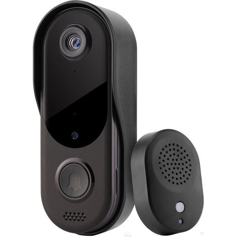 Sonnette sans fil avec caméra, sonnette étanche WiFi 1080p, interphone vidéo sans fil à piles avec carillon, audio bidirectionnel, vision nocturne infrarouge, détection humaine PIR (1/5)