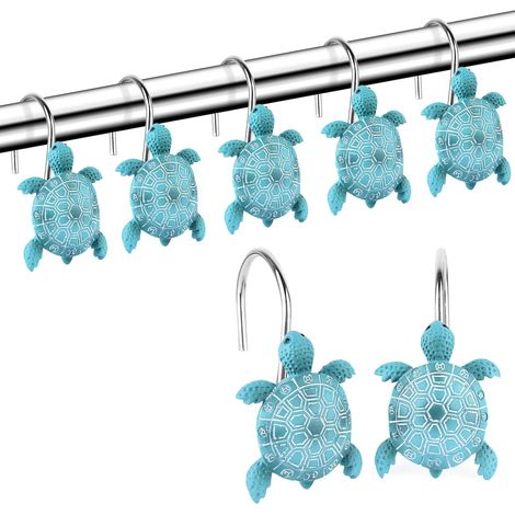 Crochets Pour Rideau De Douche - Forme De Tortue De Mer - En Métal Et Résine - Adaptés Pour Barres De 22 À 30 Mm - Lot De 12 (1/5)