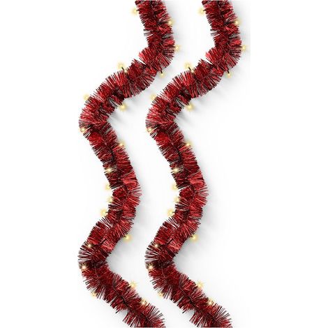 Guirnalda espumillón rojo, multifunción, uso exterior, oro suave, 180 leds, 9 m