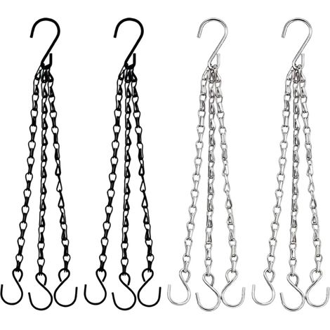 4 Pièces Chaîne de Suspension Plante Métal avec Crochet en S, 2 Noires et 2 Zinc, Triple Chaîne pour Pot Suspendu, Panier de Fleurs, Lanterne, Mangeoire Oiseaux, Décoration Jardin Extérieur (1/5)