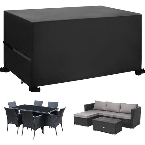 Housse Salon de Jardin 420D Oxford Tissu Housse de Protection pour Mobilier Housse de Table de Jardin Imperméable Bâche de Protection avec Corde et Boucle Verrouillage Noir 230x165x70cm