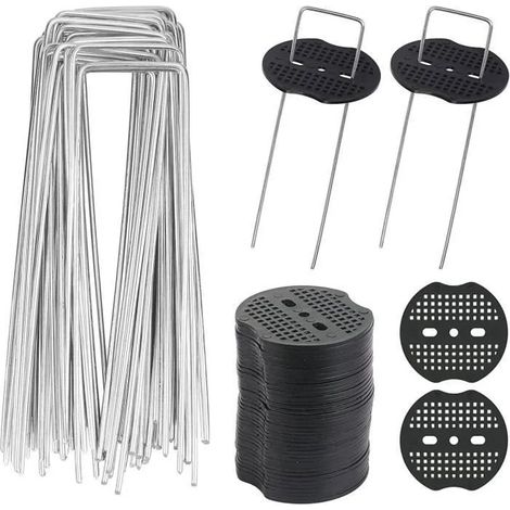 40pcs Piquets de Jardin en U avec 40 Rondelles Sardine Fixation Toile Paillage Piquets en Métal pour Jardinage Fixer Bâche (1/4)