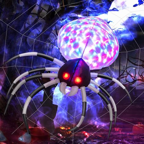 COSTWAY Aufblasbare Halloween-Spinne, Gruselige Spinnendekoration mit mehrfarbigen Lichtern & Spinnennetz, Halloween-Dekoration für Party Rasen Hof, Selbstaufblasend Lila-Schwarz (1/5)
