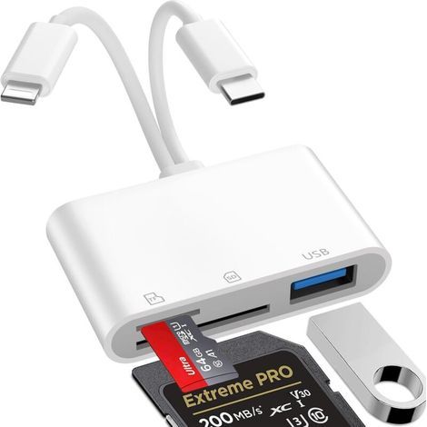 iPhone SD-Kartenleser, 3-in-1 Lightning-auf-SD-Kartenleser, iPhone SD-Kartenadapter, iPhone SD-Kartenadapter, Lightning-auf-USB-Adapter, iPhone SD-Adapter (1/5)