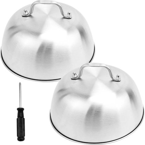 2PCS Cloche De Cuisson, Acier Inoxydable, Poignée Incluse, Pour Steak Hamburger Fromage, Barbecue Plancha (1/5)