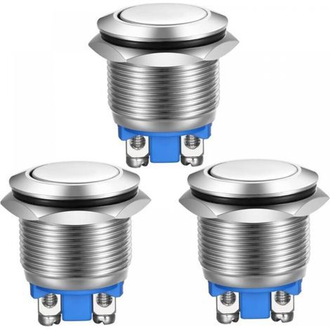 pulsanti momentanei in acciaio inox con morsetti a vite, impermeabili, 19 mm, 2 A, 12 V/24 V/125 V/250 V (testa piatta) (1/4)