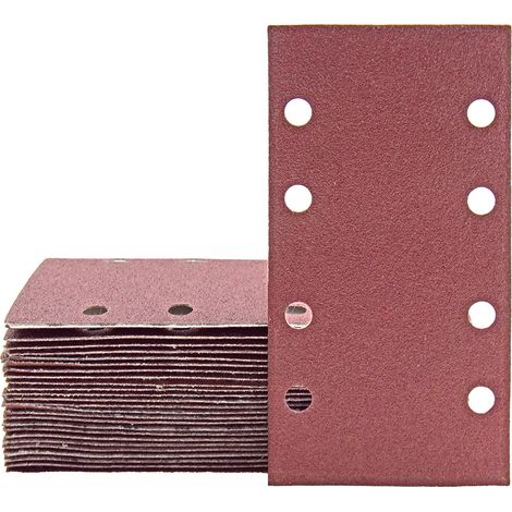 MioTools Fox Feuilles abrasives auto-agrippantes, 180 x 93 mm, 8 trous, p. Ponceuses vibrantes, Corindon normal (Lot de 50) G240