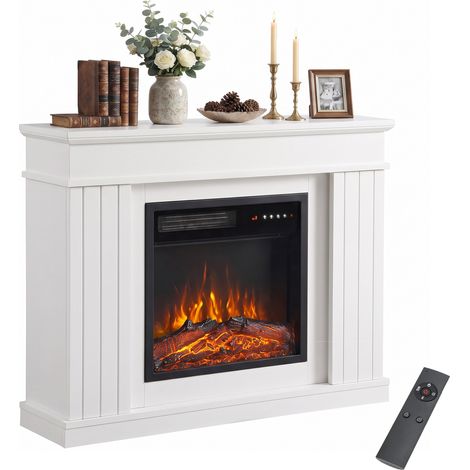Cheminée électrique - HOMCOM - 1800 W - effet flamme 3D réaliste - 5 niveaux de luminosité - acier et bois - 88 x 26 x 75 cm - blanc (1/5)