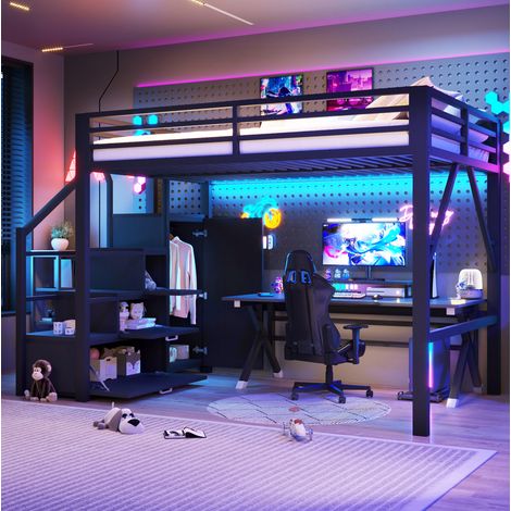 letto matrimoniale 140x200 armadio scala LED metallo HAVRYA (1/5)