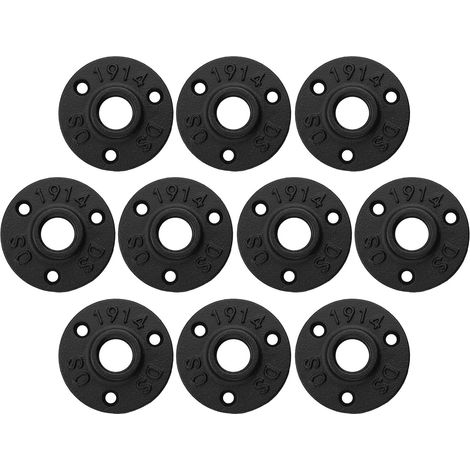 Bride filetée 10pc support mural en métal - 10 brides de tuyauterie en fonte malléable pour diamètre de tuyau 65mm avec 3 trous Decor Industrial Style Vintage -1/2 '' BSP (1/5)