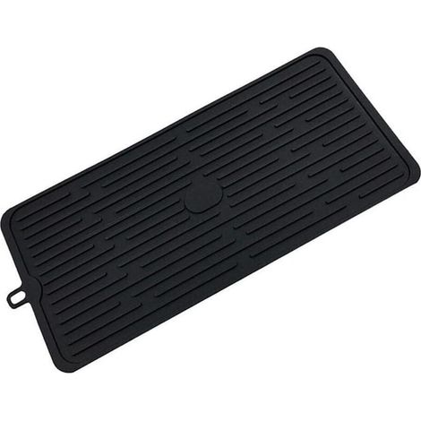 Tapis de Séchage Vaisselle en Silicone, 47 x 21 Cm Tapis de Drainage en Silicone, Tapis Egouttoir Vaisselle Silicone, Antidérapant, Résistant à la Chaleur, Passe au Lave-Vaisselle, Noir (1/5)