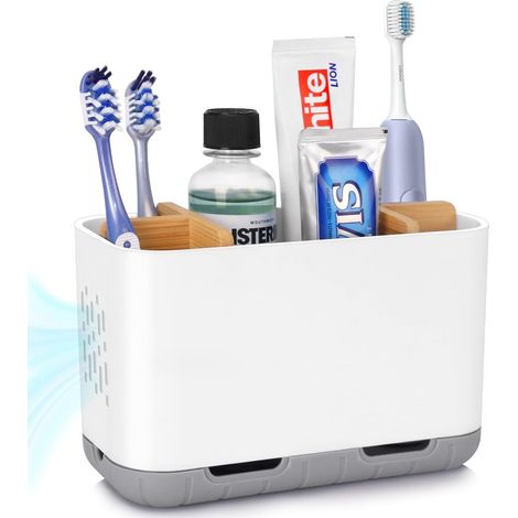 1 Support Brosse à Dents, Détachable, Plastique et Bambou, Drainage, Salle de Bain (1/5)