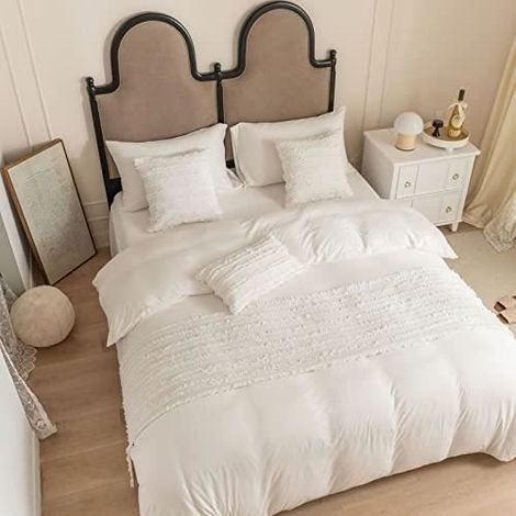 Serviette de lit - YSTP - Jacquard frangé - Coton et lin - 45240cm - Blanc uni (1/4)