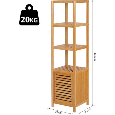 Meuble rangement salle de bain bambou naturel, étagère colonne 3 niches ouvertes, dimensions 36x33x140 cm, solution gain de place idéale. (1/5)