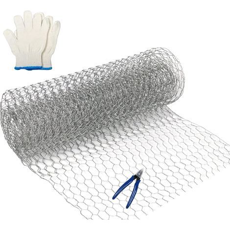 1 rouleau de fil à poule galvanisé léger pour loisirs créatifs et protection du jardin, avec pince coupante et gants - 350 mm x 1 m (1/5)