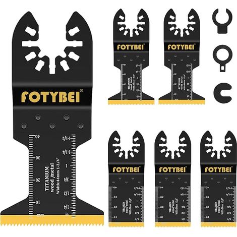 Lama per sega oscillante in titanio per utensili multifunzione, 5 accessori per lame per plastica, legno, metallo, compatibile con Fein, Dewalt, Makita, Parkside, Black&Decker e altri marchi. (1/5)