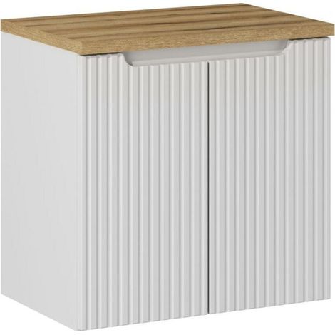Ensemble Meuble Vasque 2 portes et Plateau effet chêne L 60 x P 40 x H 59,5 cm - Astral Blanc - Livraison gratuite