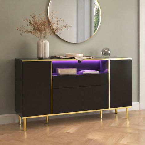 Buffet enfilade noir 150 cm LED, 4 portes, 1 tiroir HAVRYA (1/5)