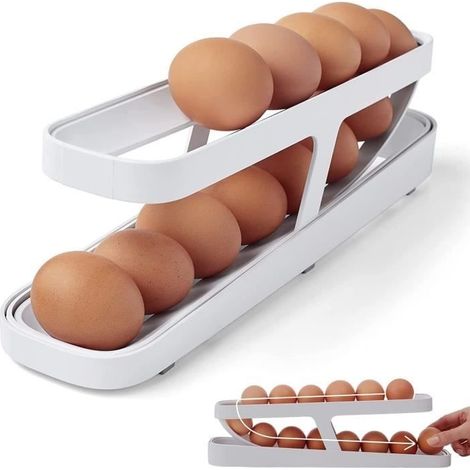 Portauova automatico con ruote per frigorifero (bianco) – 2 livelli – Bianco – Accessori da cucina (1/4)