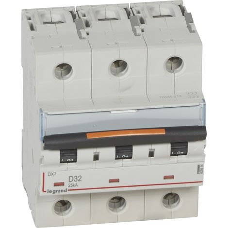 Disjoncteur DX³ 25kA arrivée haute et départ bas à vis 3 Pôles 400V 32A courbe D 4,5 modules LEGRAND 409836 (1/2)