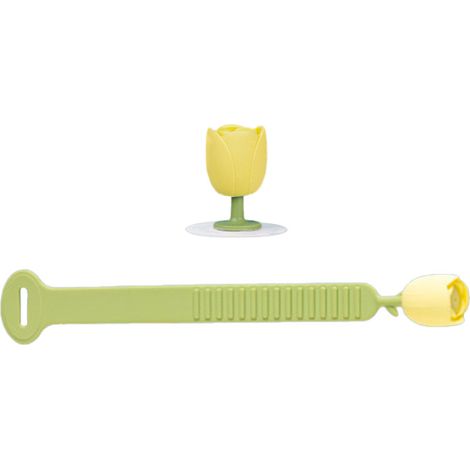 Réhausseur de couvercle de toilette en silicone durable forme tulipe verte pour ouvrir sans toucher (1/5)