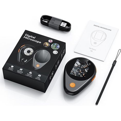 Microscope Numérique, Grossissement 500x Microscope Portable avec Écran IPS 5 cm, 2MP Mise au Point Automatique, 8 Lumières LED, Connexion Type C, Compatible PC, pour Inspection (Noire) (1/5)