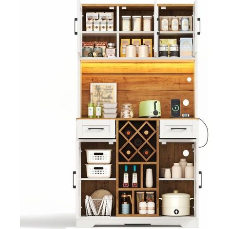 Vitrine 180 x 105 x 40 cm rangement haut meuble de rangement éclairage led casiers à vin rangement à provisions meuble à vin espace (1/5)