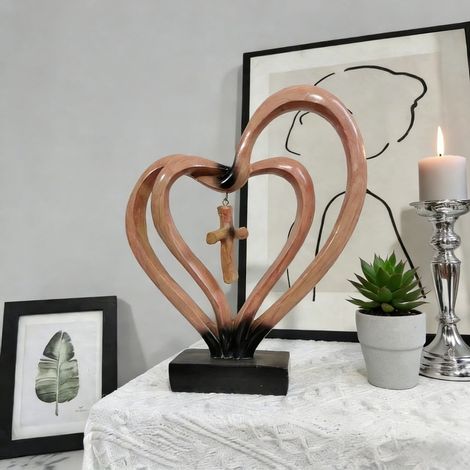 Statue Resine - Coeur Double et Trois Coeurs - Support Sur Piedestal - Décoration Intérieure pour Table, Cheminée ou Bureau - 21,6 x 24,1 cm - 1 Pièce (1/5)