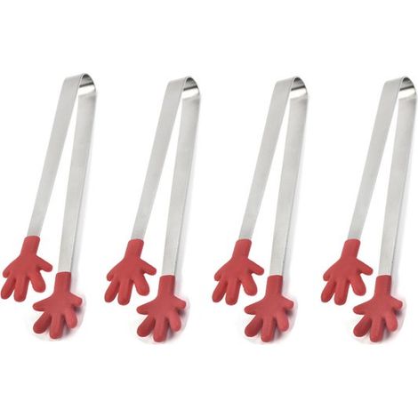Set di 4 mini pinze da catering, piccole clip in silicone, pinze da catering in silicone a forma di palmo, manici in acciaio inossidabile, utili in cucina, antiscivolo per uova (1/5)