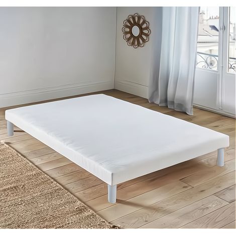 Iztoss – Sommier tapissier 140x190 cm – 5 pieds en bois massif – Cadre de lit robuste – Espace de rangement 26 cm