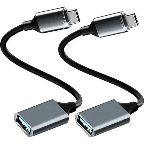 Adaptateur USB C vers USB 3.0 [Lot de 2] Câble OTG USB Type C Mâle vers USB A Femelle, Compatible avec iPhone 16 Pro Max/15 Pro Max, iPad Pro, MacBook Pro/Air, Galaxy S24/S23/S22, Note, Gris (1/5)