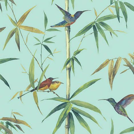 Galerie Birds Jungle Trees Wallpaper Duck Egg Blue Green Paste The Wall