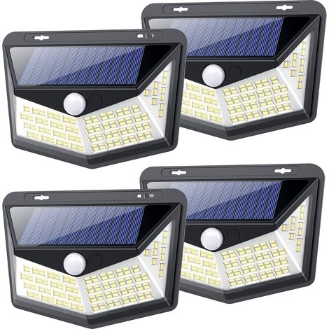 Solar Lights Outdoor 164 LED, Solar Lights Outdoor Motion Sensor, Super Bright 270° Lighting Range IP65 Waterproof 1800mAh Solar Powered Wall Light for Yard, Garage, Garden-4 Pack (1/5)